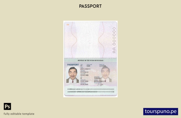 Plantilla de pasaporte de Myanmar lista para imprimir